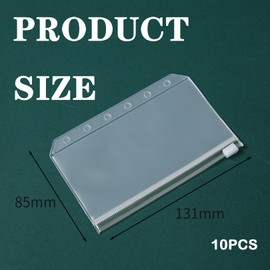 A6 Binder Pockets, Transparent PVC 6-Hole Document Bag, Waterproof Plastic Money Envelope, Zip Folder, Budget Planner, Loose Leaf Bag, Envelope Cover for Photo, Money, Household Book (Pack of 10)