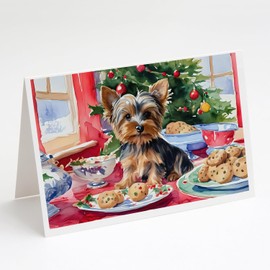 Caroline's Treasures DAC3896GCA7P Yorkshire Terrier Yorkie Christmas Cookies Greeting Cards Pack of 8 Blank Cards with Envelopes Whimsical A7 Size 5x7 Blank Note Cards