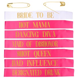 Fvomye 7 Pieces Bachelorette Party Sashes Bride to Be Sash 6 Black Golden Team Bride Tribe Sash and 1 Bride to Be Sash for Bridal Shower Hen Night Party (Rose Red)