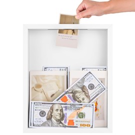 8x10 Travel Shadow Box Display Case Frame, Memory Box Shadow Boxes with Slot on Top for Tickets, Drink Beer Caps Movie Sporting Events Concert Stubs Travel Gifts, Black (White)