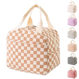 Lunch Bags for Women Men - Corduroy Insulated Lunch Tote Bag for Adults and Kids, Reusable Thermal Lunch Box Cooler Bento Bag for Work School Picnic Travel Plaid Brown