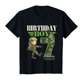 Kids 7th Birthday Military Themed Camo Boys 7 Yrs Old Soldier T-Shirt