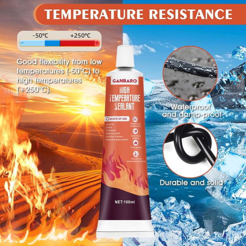 Ganbaro® 482°F High Temp Silicone Sealant, High Temperature Adhesive, Heat
