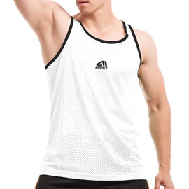 AIMPACT Muscle Shirts Men's Mesh Sports Vest Men's Tank Top Men's Sports Summer Sleeveless T-Shirt Breathable, White