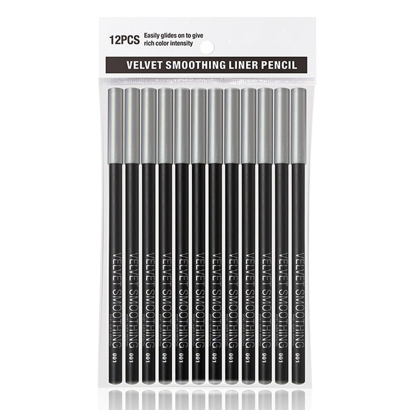 Black Eyeliner Pencil Set - 12 PCs Matte Silky Formulas