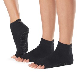 toesox Grip Ankle Half Toe Multi Pack – Grip Non-Slip Toe Socks for Pilates Barre Yoga, Black, M
