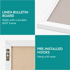 Navaris Framed Linen Bulletin Board - Approx. 58 x 43cm Fabric Jewelry Organizer Pinboard for Wall Memory Memo Pin Board - Natural Linen with White Frame