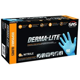 SAS Safety 6607-20 Derma-Lite Powder Free Exam Grade Disposable Nitrile 5 Mil Gloves, Medium, 100 Gloves by Weight