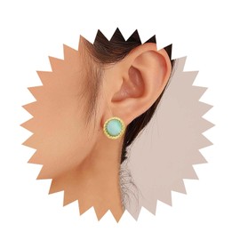 Yheakne Boho Round Enamel Green Stone Earrings Gold Green Circle Studs Earrings Acrylic Green Disc Earrings Vintage Green Coin Earrings Jewelry for Women and Girls