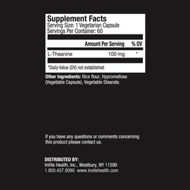 Invite Health L-Theanine - Support for Stress and Relaxation - 60 Vegetarian Capsules - 30 Day Supply (2-Pack)