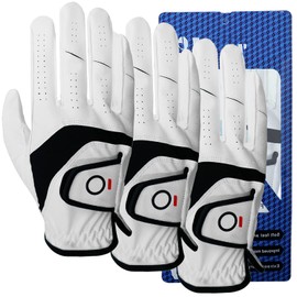Golf Gloves Men Left Right Hand Leather 3 Pack Mens Golf Glove All Weather Grip Soft Size Small Medium ML Large XL XXL XXXL (X-Large,Worn on Right Hand)