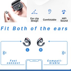 Loluka Touch Control Ear Clip Headphones Wireless Earbuds Ear Clip Bone Conduction Headphones Waterproof Bluetooth 5.3 Open Ear Earbuds Earpiece Sports Earphones Headset for Cycling Driving