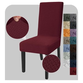 JIVINER Stretch Chair Covers for Dining Room Set of 2 Decorative Jacquard Dining Room Chair Covers Washable Kitchen Chair Slip Covers for Dining Room, Hotel, Party (2, Wine Red)