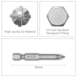 DAKCOS PZ2 Bit Long, Bits PZ2, Bit Assortment from S2 (Length: 50 mm, Pack of 10)