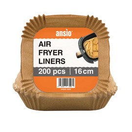 ANSIO Air Fryer Paper Liners – 200 PCS Square Disposable Liners, 16cm x 16cm x 4.5cm Inner Fit for COSORI, Ninja, Tower Air Fryers – Pack of 200
