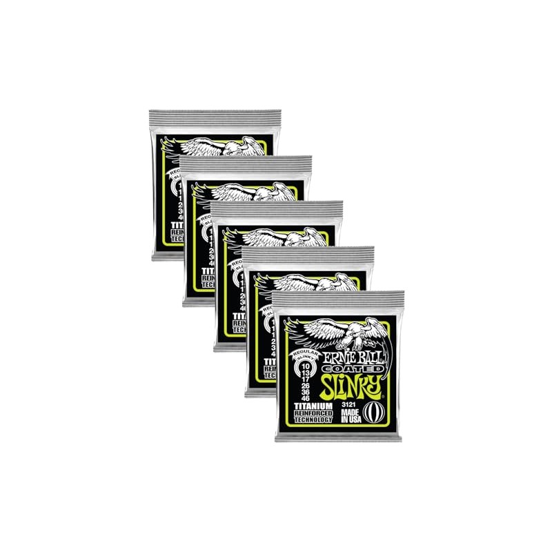 5 PACK Ernie Ball P03121 Coated Regular Slinky Strings, 10-46