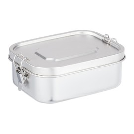 Relaxdays Stainless Steel Lunch Box Leak-Proof Airtight Lunch Box for Adults & Kids 1L Swing Top Silver