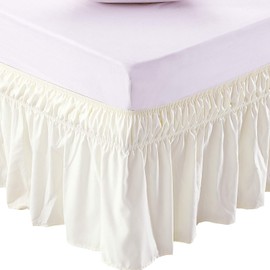 MEILA Wrap Around Bed Skirt Three Fabric Sides Elastic Dust Ruffled 16 Inch Tailored Drop,Easy to Install Fade Resistant-Ivory, Queen/King