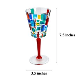 Italian Wine Glasses, Set of 2, Etna, 8 OZ Glasses, Hand Painted Wine Glasses, Luxury Crystal Glassware Wine Goblets, Style-Murano Wine Glassware, Hand Blown, Made In Italy (Multi)