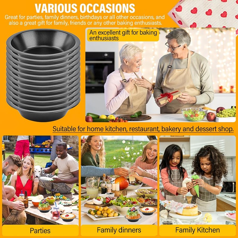 Bibabala 12pcs 5inch Desserts Black Tarts For Baking Round Tin,