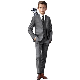 Black n Bianco Boys Signature Slim Suit in Dark Grey Size 6