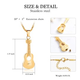 Yinplsmemory Cremation Jewelry Guitar Urn Necklace for Ashes Pendant Memorial Urn Jewelry Stainless Steel Ash Keepsake Urn Locket for Men/Women