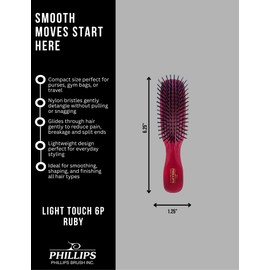 Phillips Brush Ruby Light Touch 6-P Hair Brush - Part of the Gem Collection (Petite sized)
