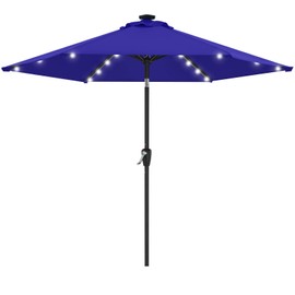 Durable & Practical 7.5 Ft Market Outdoor Patio Umbrella with Solar Lights Crank Lift Push Button Tilt | Pacific Royal Blue Color Large Shade Octagonal Stable Air Vent UV Wind Fade Water Proof