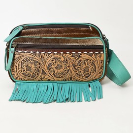 OHLAY Bags OHG184B Fanny Pack Hand Tooled Hair-On Genuine Leather Women Bag Western Handbag Purse