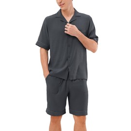 DAVID ARCHY Mens Pajamas Set Short Sleeve Summer Loungewear Soft Lightweight 2 Piece Pj Shorts Set with Pockets (M, Deep Gray)