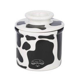 Butter Bell - The Original Butter Bell crock by L Tremain, a Countertop French Ceramic Butter Dish Keeper for Spreadable Butter, Cow Pattern, Black & White