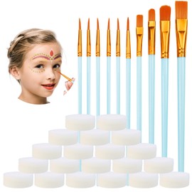 RUIJIE Brush Set, 30 Pieces Artist Brushes, Acrylic Paint, Children's Make-Up, Make Up Sponges, Fine Brush, Painting Oil Paint Brush Set for Body Painting Beginners, Artists Children and Adults (Blue)