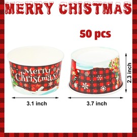 50 PCS Christmas Snack Bowls Christmas Paper Ice Cream Cups 9 oz Disposable Treat Dessert Bowls Red and Black Plaid Snack Paper Cups for Holiday Treat Dessert Cakes Candy Party Supplies