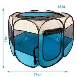 Intirilife Practical Pet Playpen 77 x 58 cm Oxford Fabric Play Tent in Blue - For dogs cats or rabbits to transport play and rest