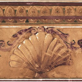 CONCORD WALLCOVERINGS ™ Wallpaper Border Vintage Pattern Seashells Ornaments for Cottage Bedroom Bathroom, Brown, 15 ft by 7 in ‎KS74373