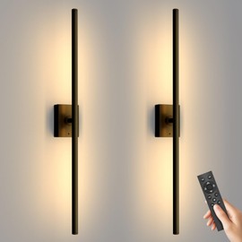 YINDUZ Black Battery Operated Wall Sconce, Cordless Rechargeable Wall Sconces Set of 2, Modern 4CCT Dimmable Wall Lamps Battery Operated with Remote Control for Bedroom Living Room 31.5 Inch