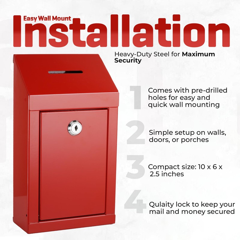 Metal Donation Box-Suggestion Box with Slot and lock-Cash Lock box