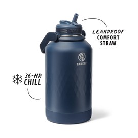 Takeya Sport 64 oz Triple-Insulated Stainless Steel Water Bottle, Straw Lid – Leakproof, Sweatproof, BPA-Free, Keeps Drinks Cold 36 Hrs, Hot 14 Hrs – Indigo