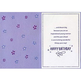 Designer Greetings Die Cut Tip On Glitter Flower and Sequins: Make a Wish Birthday Card for Teen/Teenager Granddaughter