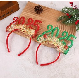 Losuya 3 stücke Rot Grün 2024 Frohes Neues Jahr Stirnbänder Tiara Lametta Haarband Glitzer Haar Hoops Silvester Headwear Kopfschmuck