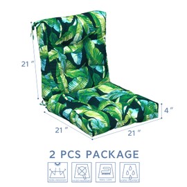 LVTXIII Outdoor Solid Low Back Cushion, Patio Tufted Replacement Rocking Chair Cushion with Ties, 2 Count Seat and Back Chair Cushions for Patio Furniture Use, 42 L x 21 W, Hanalei Lagoon