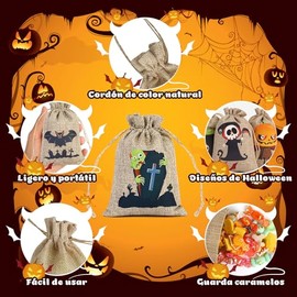 QianMu 60 PCS Bolsas de Arpillera con Cordón para Halloween, Bolsas Multifuncionales Ligeras para Niños y Adultos Regalos, Golosinas, Trucos o Fiesta,
