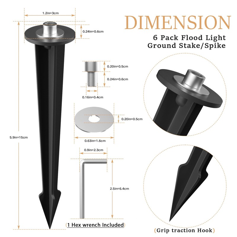 Aluminum 6 Pack Ground Stakes, 6 Inches Metal Threaded Spike