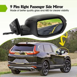 Cahuczlhoz Right Mirror Passenger Side Replacement for Honda CRV 2017-2022 9Pins Manual Folding Power Glass Heated with Turn Signal Light Blind Spot Detection BSD Replaces 76251TIWA0IZ Passenger Side