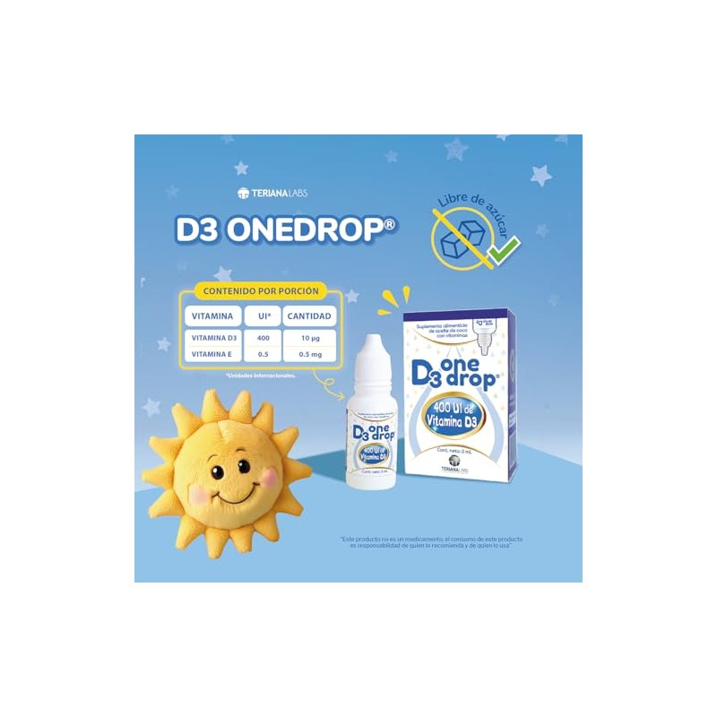 Vitamina D3 ONEDROP frasco con 3 mL, 400 UI