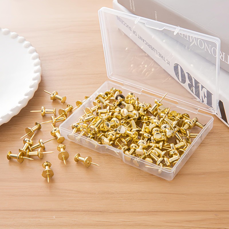 100Pcs Gold Push Pins with Storage Box – Decorative Double