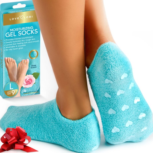 Moisturizing Socks & Gel Socks for Dry Cracked Feet Women by Love Lori - Large Foot Moisturizer Socks & Lotion Socks for Cracked Heel Repair, Foot Care for Women, Stocking Stuffers for Women, Size 9+