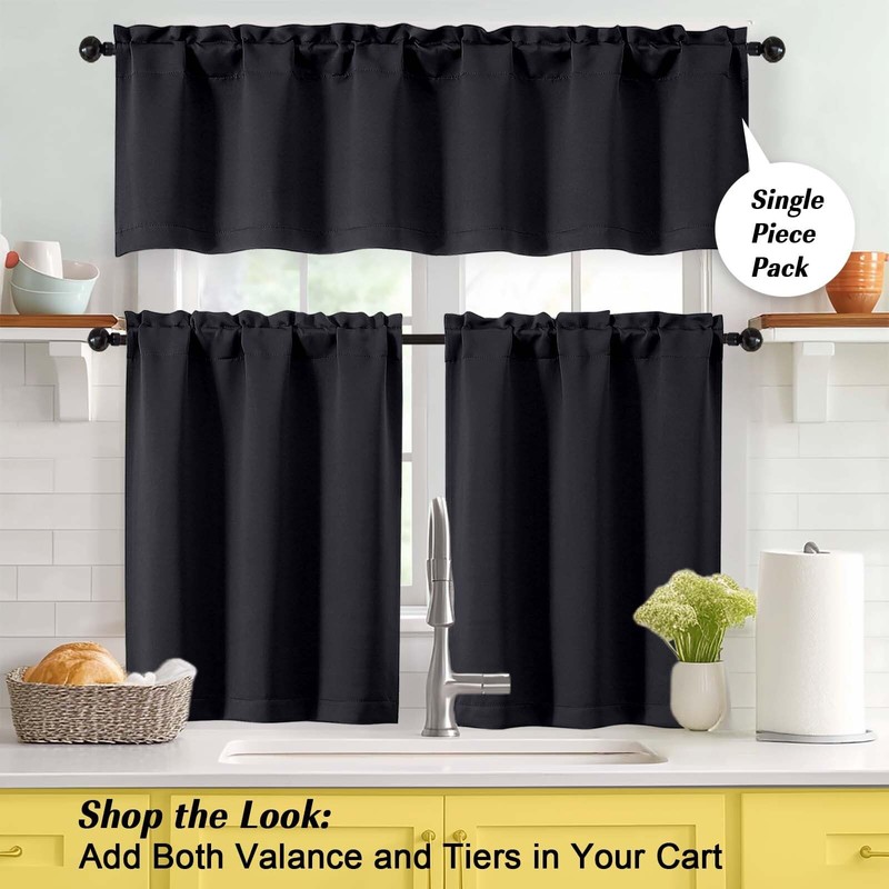WelvetBLK Black Cafe Curtains 24 Inch Length Tier 2 Panels