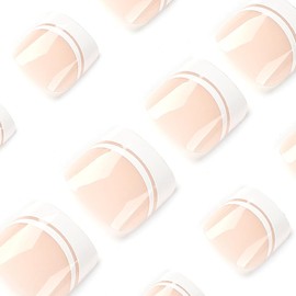 24 Pcs White French Press On Toenails Short,LINMEIZAI Summer Pink Toe Nails Press Ons for Women Press On Toe Nail Tip with Tool Fake Nails Full Cover False Toenails with Glossy Simple Design