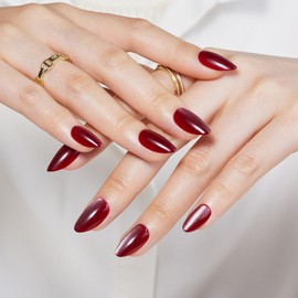 FYB Press On Nails, Short Almond Nails, Reusable, 16 Sizes - 32 Reusable Fake Nails Kit, With Glue